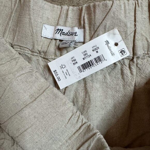 Madewell Womens Pull On Linen-Blend Elastic Waist Shorts Pockets Beige Large NWT - Picture 3 of 8